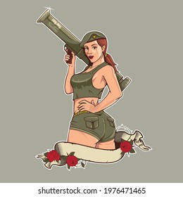 WW2 pin up girl Big Gun Lover vector illustration
for brand, poster, design element, t-shirt print, or any other purpose.