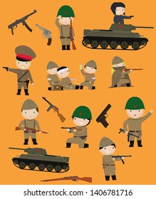 WW2 Soviet Union Army Cartoon Set Vector Illustration.