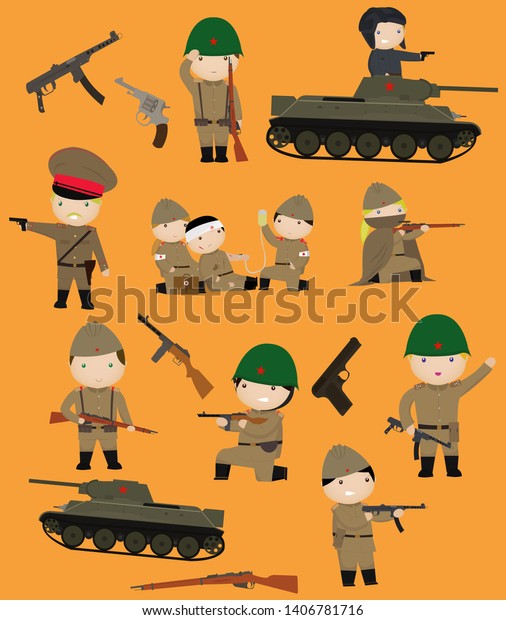 第2次ソ連軍の漫画セットベクターイラスト のベクター画像素材 ロイヤリティフリー