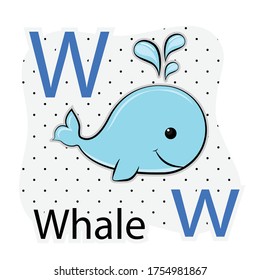 W-Whale. A-Z alphabet animal collection. learning and teaching materials. for the development of children. online learning.