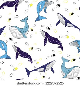 wwhales cute animal seamless vector pattern