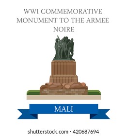 WWI Commemorative Monument to the Armee Noire in Mali. Flat cartoon style historic sight showplace attraction web vector illustration. World countries cities vacation travel sightseeing collection