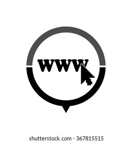 www - black vector icon; map pointer;  message bubble