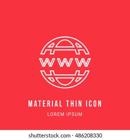 WWW Bright red material designed line thin flat icon / logo