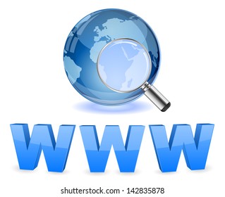 www concept - globe with zoom glass