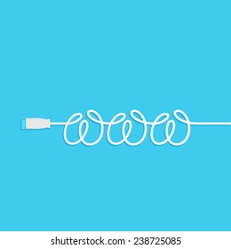 WWW and Ethernet cable, flat icon isolated on a blue background for your design, vector illustration