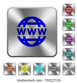 WWW globe engraved icons on rounded square glossy steel buttons