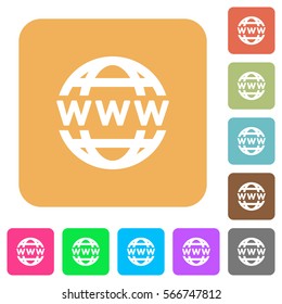 WWW globe flat icons on rounded square vivid color backgrounds.