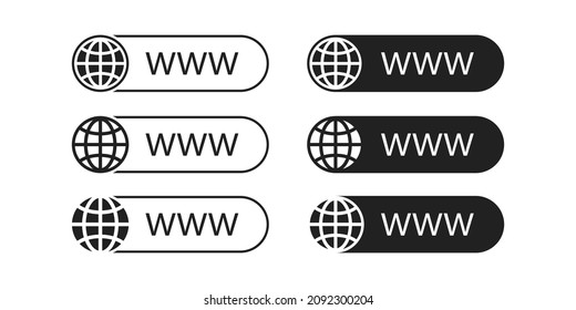 WWW Globe Icon Set. Internet Web Site Adress Symbol. Network Website Sign Collection.