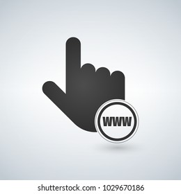 Www with hand cursor in flat style, vector illustration.