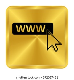 www icon - black vector icon;  gold button