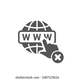 WWW icon with cancel sign. WWW icon and close, delete, remove symbol. Vector illustration