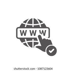 WWW icon with check sign. WWW icon and approved, confirm, done, tick, completed symbol. Vector illustration