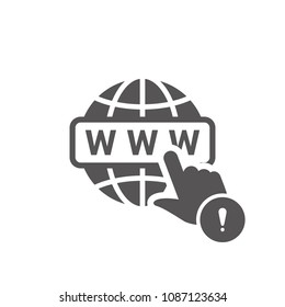 WWW icon with exclamation mark. WWW icon and alert, error, alarm, danger symbol. Vector illustration