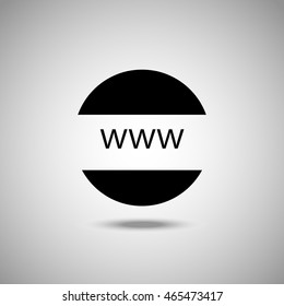 WWW icon. Flat style. Grey background. Symbol for web design and mobile. Vector illustration.