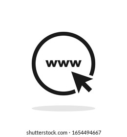Www. Icon go to web. Website Icon. Www icon with hand cursor or arrow in simple flat design. Icon go to web, isolated on white background. Vector illustration.