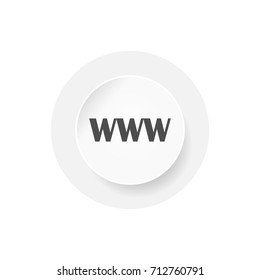 WWW icon isolated on white background. EPS10 vector illustration for button, banner, template, web, design element. Website icon with paper cut effect on round shape label. Flat icon in minimal style.