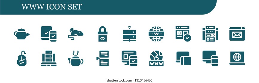 www icon set. 18 filled www icons.  Simple modern icons about  - Tea pot, Responsive, Mouse, Padlock, Server, Internet, Web, Web site, Website, Page, Www