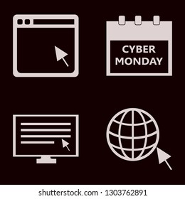 www icon set with browser, browser globe cursor and computer cursor vector illustration