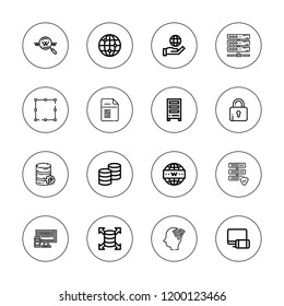 Www icon set. collection of 16 outline www icons with internet, padlock, page, responsive, selection, server, servers icons.