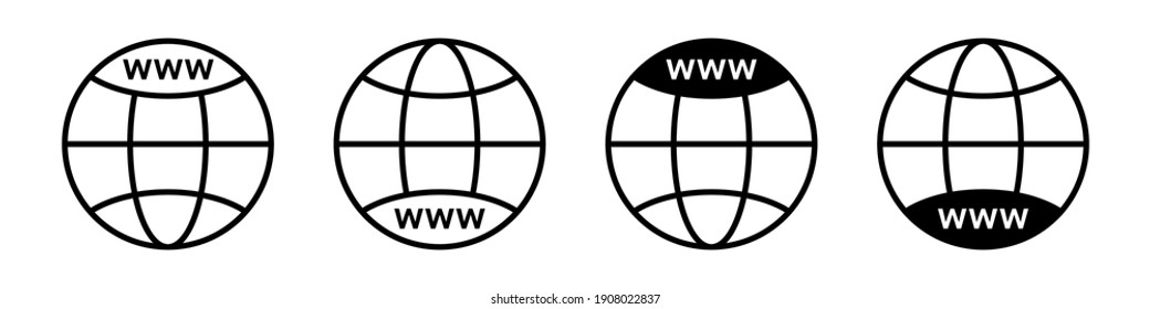 Icono WWW. Conjunto de iconos de globos vectoriales. Icono de sitio web. Ir al icono del vector de símbolo web. Icono de ilustración vectorial en estilo plano.