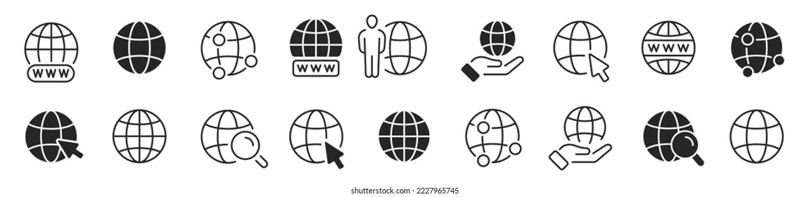 Www icon set. Website Icon. Vector www icon. Click to go to website or internet. Web site icons. Www icons with hand cursor. Vector illustration