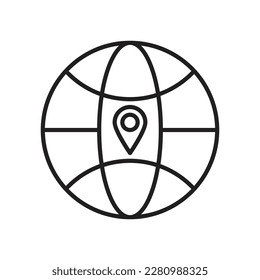 WWW Icon Vector Outline, Web Icon Stroke With Location Pin Icon Isolated on White Background