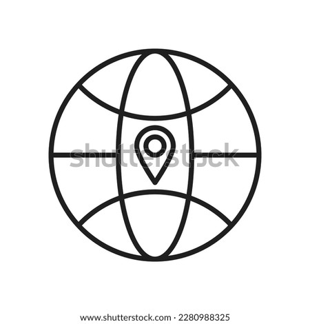 WWW Icon Vector Outline, Web Icon Stroke With Location Pin Icon Isolated on White Background