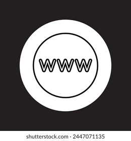 Www icon vector. Website internet logo design. World wide web internet vector icon illustration in circle isolated on black background