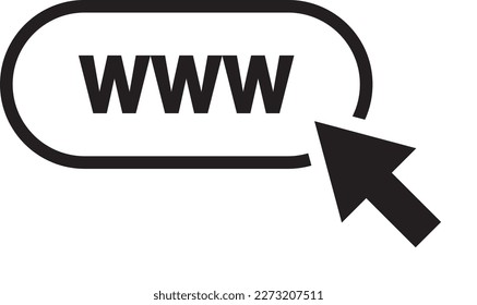 Www icon. Web site icon. Www icon with hand cursor in flat style