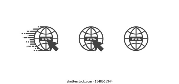 WWW icon. Web site icon set. Www icon with cursor in flat style - Vector