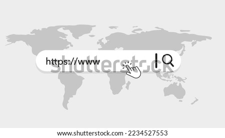 Www icon. website icon. Www icon with hand cursor in flat style on world background Search bar for UI and website. Search address icon. Search form template for websites. Vector illustration