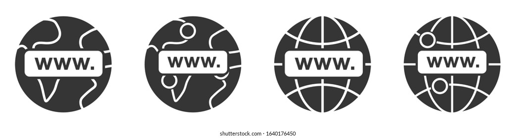 WWW icon. Website icons set. WWW icons in flat style. Black globe earth icons. Vector illustration.