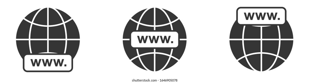 WWW icon. Website icons set. WWW icons in flat style. Black globe earth icons. Vector illustration.