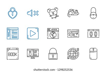www icons set. Collection of www with mouse, internet, padlock, website, browser, play button, mute. Editable and scalable www icons.