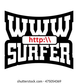 WWW internet surfer t shirt typography graphics. Mockup with windows address. Fashion stylish print sports wear. Template for apparel, card, poster. Symbol of web browser site Vector illustration