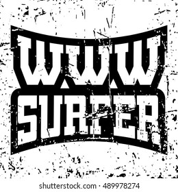 WWW internet surfer t shirt typography graphics. Grunge mockup with windows address. Fashion stylish print sport wear. Template for apparel, card, poster. Symbol of web site Vector illustration