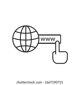 www Internet symbols with clicking hand symbol icon isolated on white background