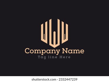 Diseño del logotipo de letras WWW con forma de polígono. Diseño del logotipo de forma de polígono y cubo WWW en color dorado.