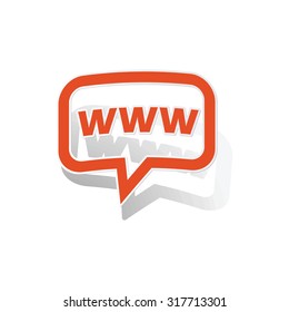 WWW message sticker, orange chat bubble with image inside, on white background