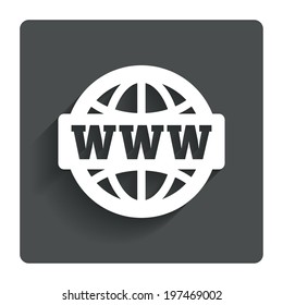 WWW sign icon. World wide web symbol. Globe. Gray flat button with shadow. Modern UI website navigation. Vector