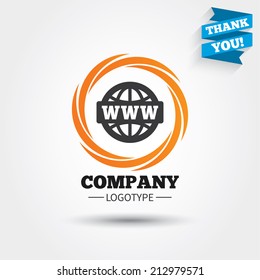 WWW sign icon. World wide web symbol. Globe. Business abstract circle logo. Logotype with Thank you ribbon. Vector