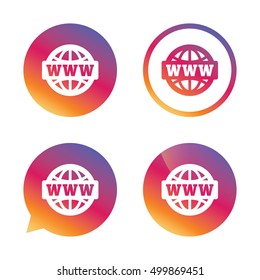 WWW sign icon. World wide web symbol. Globe. Gradient buttons with flat icon. Speech bubble sign. Vector