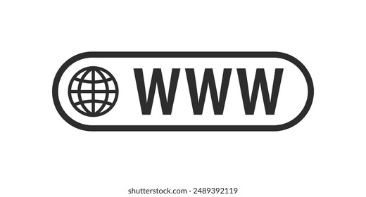 WWW sign. Search www vector icon. Web icon. Web hosting technology. Globe hyperlink icon. Isolated vector. Browser search website page. EPS 10