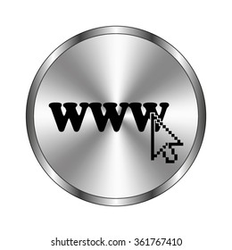 www - vector icon;  metal button