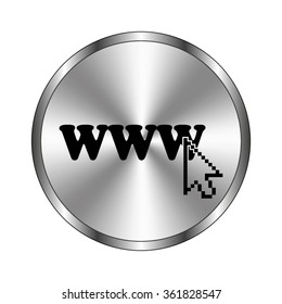 www - vector icon;  metal button