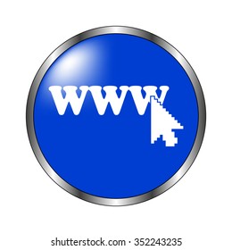 www - vector icon on the blue button