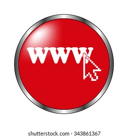 www - vector icon  on the red button