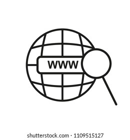 www vector line flat icon url. Visit browse internet outline link. Webpage digital click online. Access globe symbol illustration network concept. Http ecommerce business world logo. 
