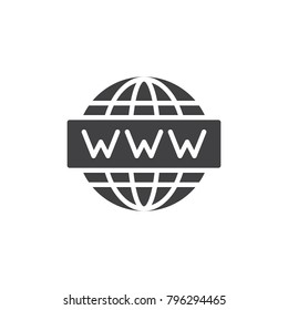 WWW website icon vector, filled flat sign, solid pictogram isolated on white. Internet symbol, logo illustration.